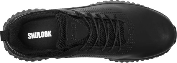 SHULOOK Non Slip Work Shoes Mens Black Slip On-3
