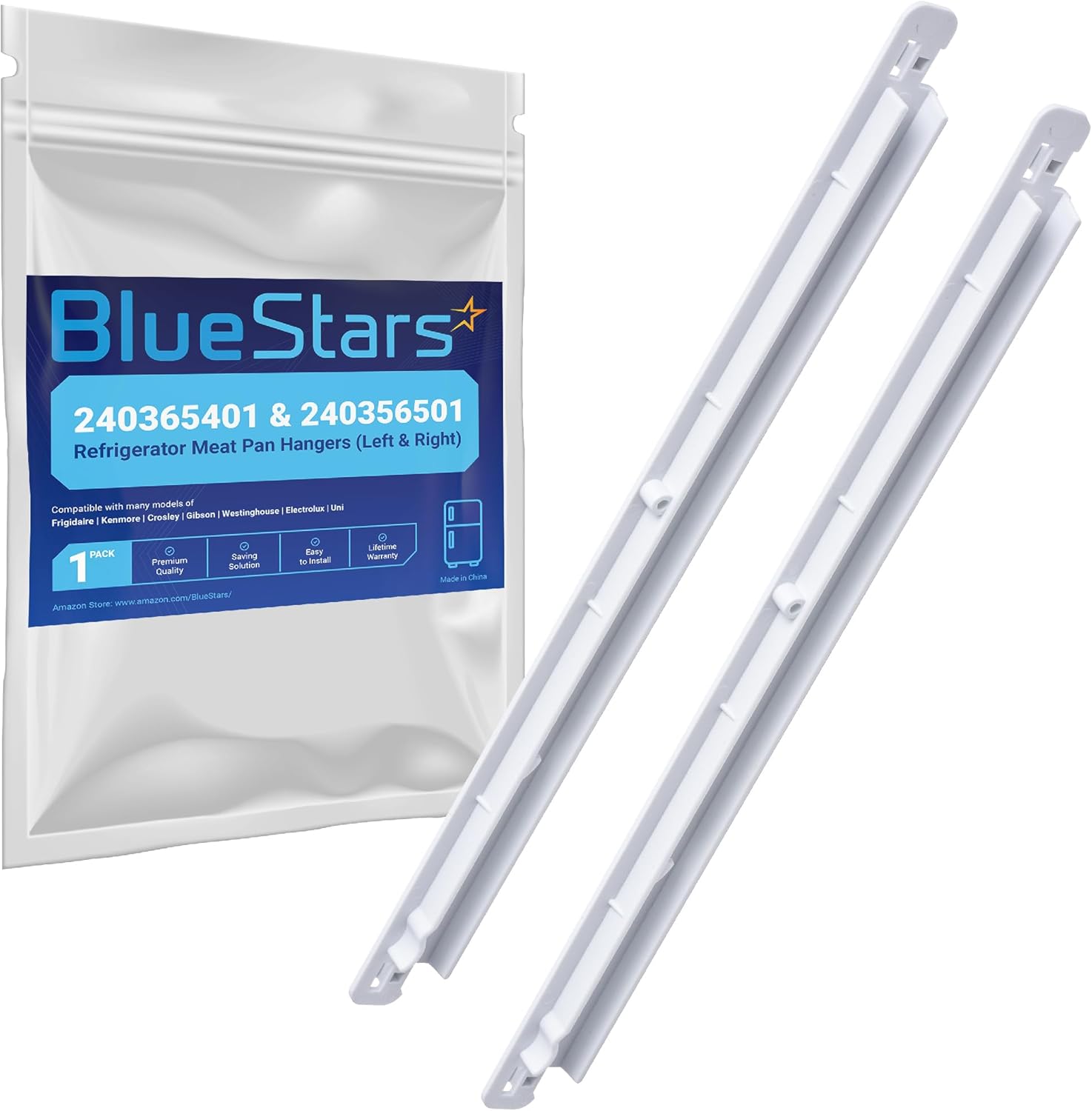 BlueStars Refrigerator Meat Pan Hangers installed in a refrigerator
