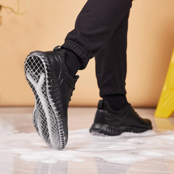 SHULOOK Non Slip Work Shoes Mens Black Slip On-5