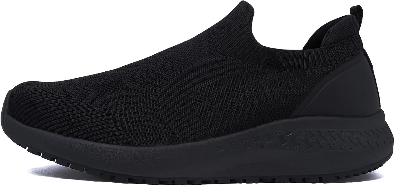 Pavo slip-on work shoes showing non-slip outsole and knit upper