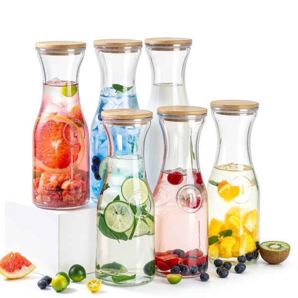 Glass Carafe Pitchers with Bamboo Lids by Facilfeliz 4‑Pack 1 Liter-5