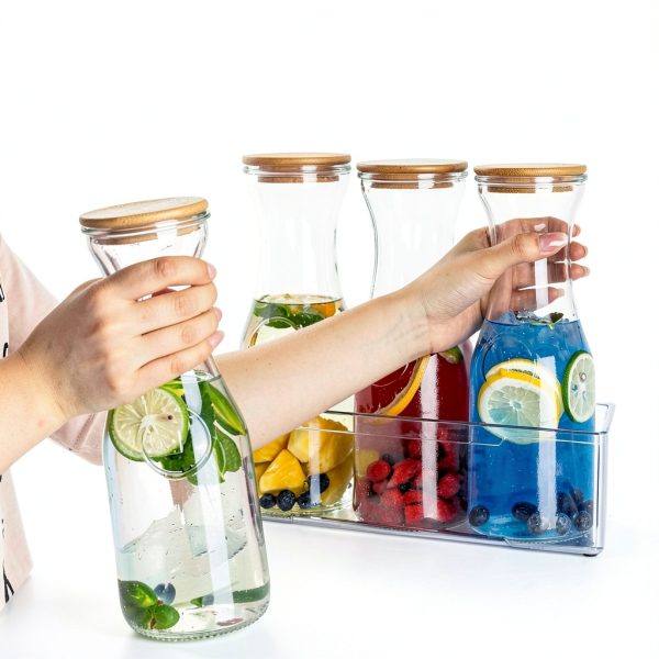 Glass Carafe Pitchers with Bamboo Lids by Facilfeliz 4‑Pack 1 Liter-3